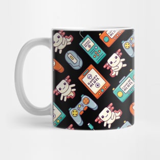 Cute Axolotls with Colorful Retro Video Game Controller Pattern Mug